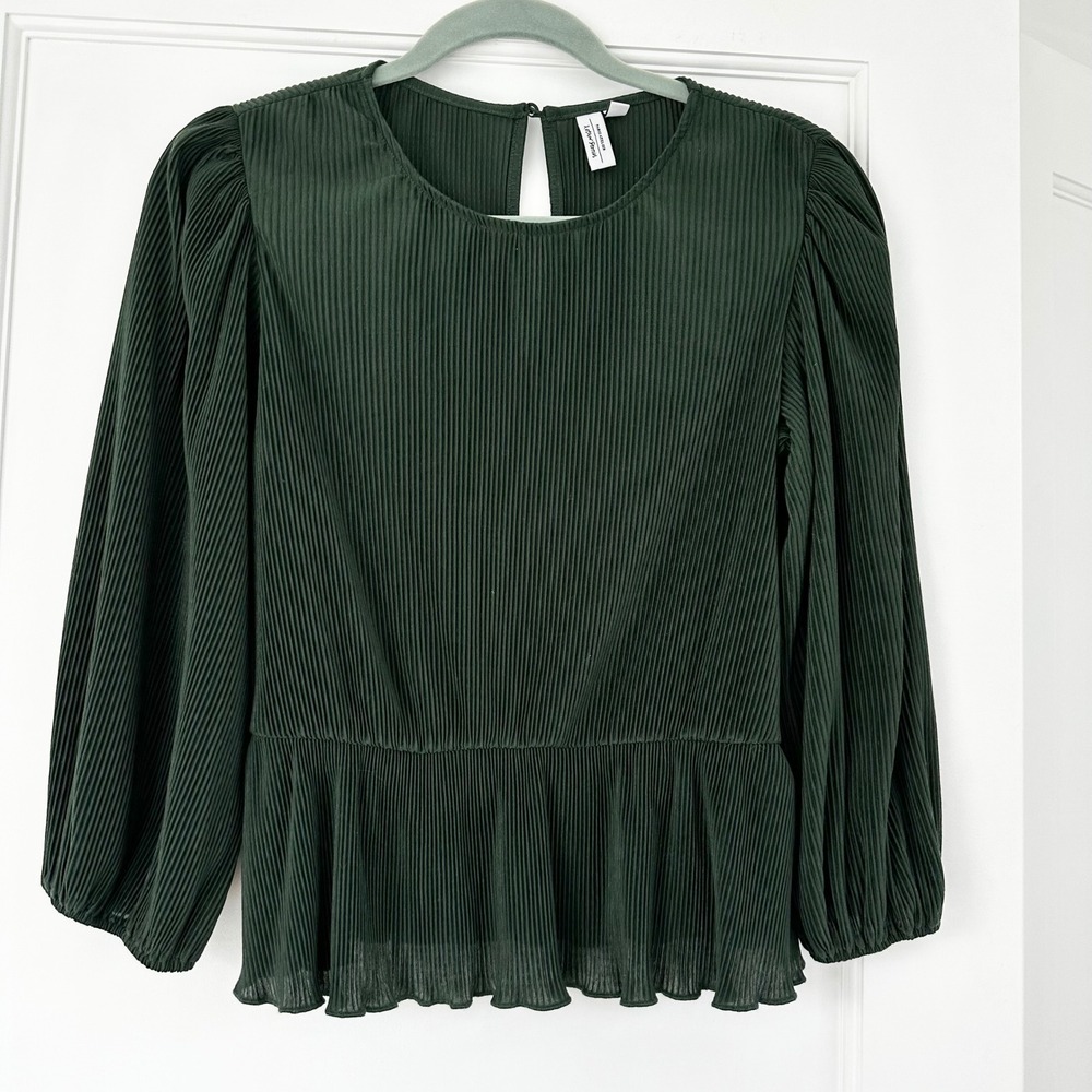 & Other Stories‎ Peplum Top Pleated Balloon Sleeve Blouse Green Size S - Picture 3 of 9